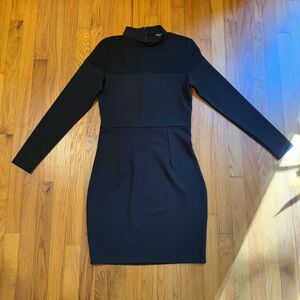 Black Long Sleeve Turtleneck Dress Sheer Shoulders Size Large